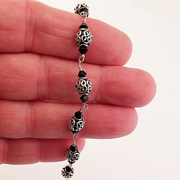 Sterling 925 Silver Bracelet w Swarovski Crystals - Picture 1 of 5